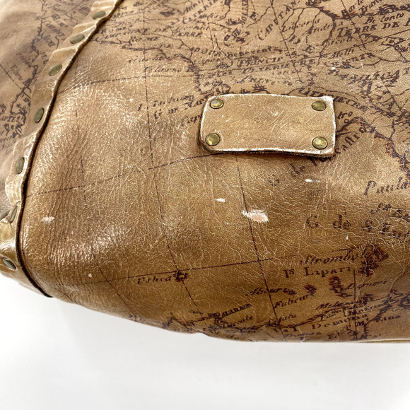 Patricia Nash Benvenuto Tote Signature Map Brown Leather Antique Brass Hardware - Picture 12 of 14
